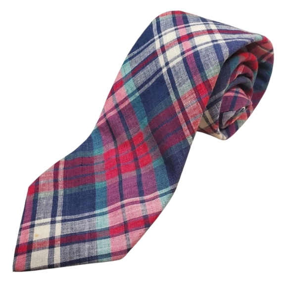 Vntg Lands' End Blue and Red Madras Plaid Tie. 54" - Picture 1 of 7